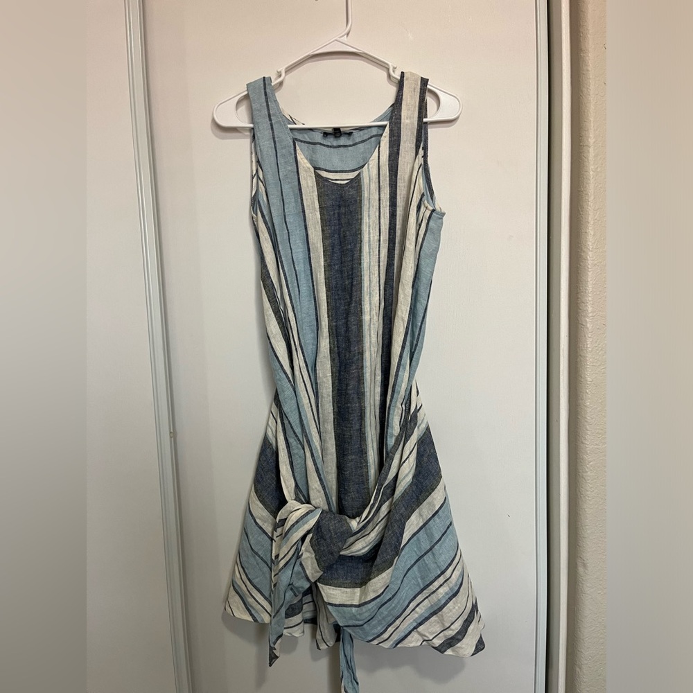 Drew Dress Womens Small Blue White Striped Linen Tie Waist Casual Beach‎ Cruise